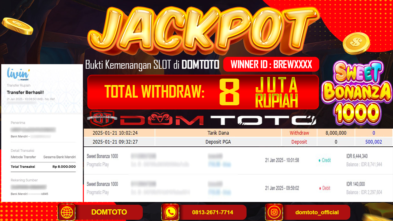 JACKPOT SLOT SWEET BONANZA 1000  21  JANUARI 2025